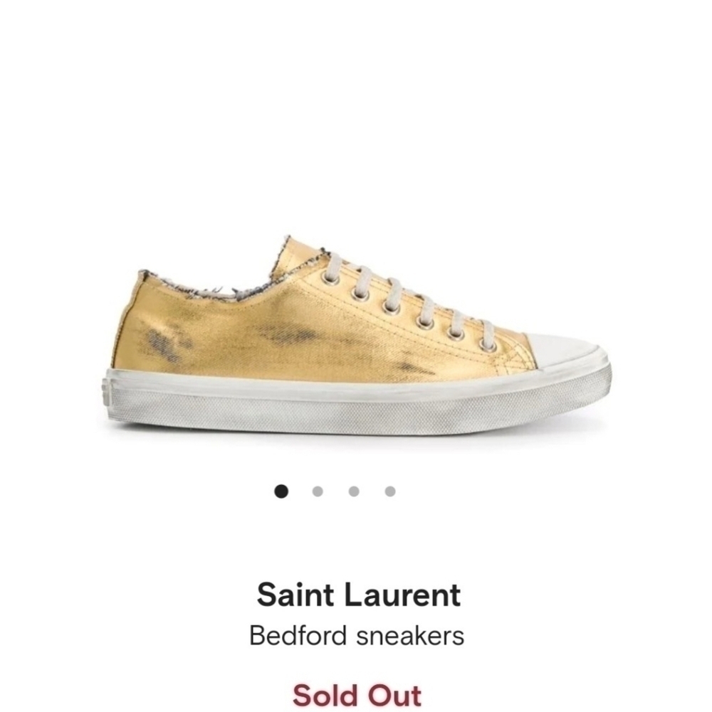 New Saint Laurent Bedford Leather Gold Metallic Sneakers NIB Size 5.5 US